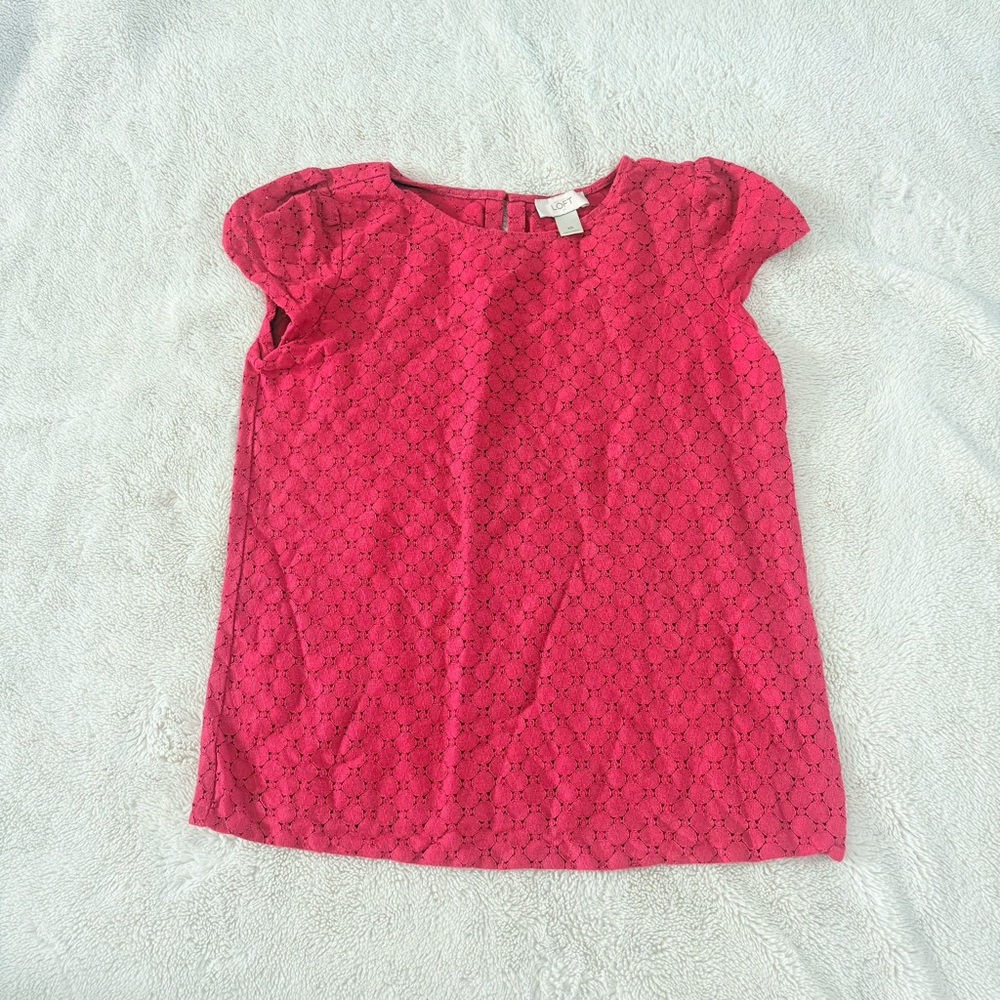 LOFT Eyelet Lace Cap Sleeve Top | Berry Red | 80% Cotton | Size XS - Picture 3 of 9